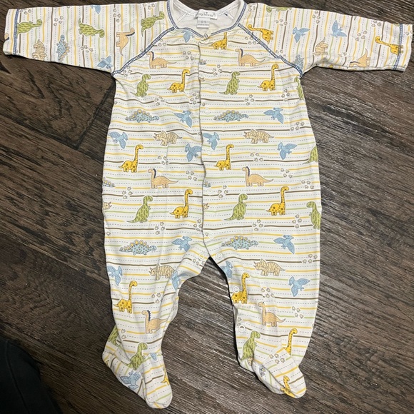 Kissy Kissy Other - Kissy Kissy Striped Dinosaur Print Footie - Yellow, Blue, Green